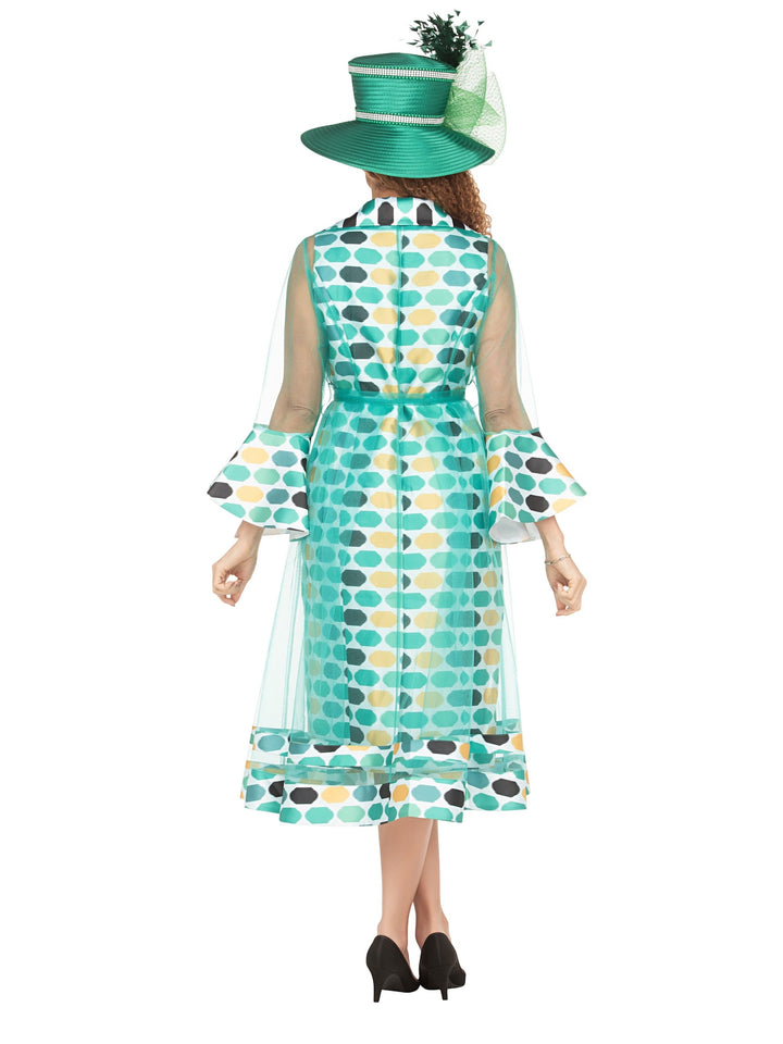 Dot Print 2pc Bell Sleeve Sheer Jkt Dress Set-Plus