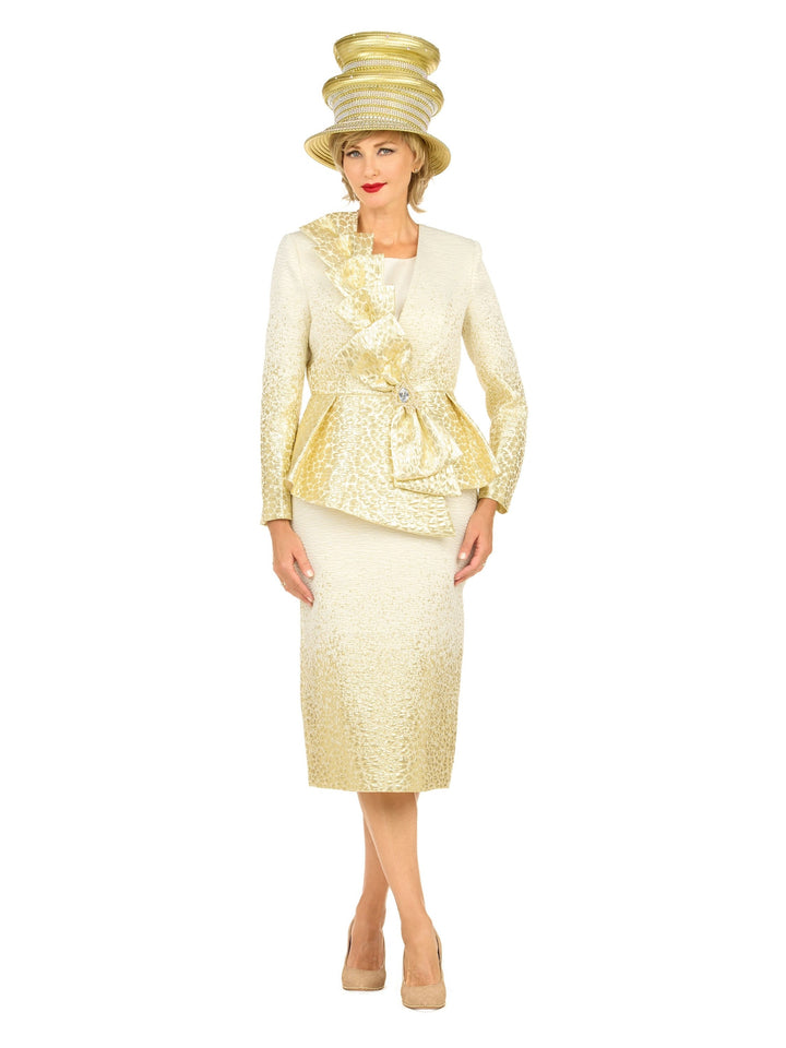 Metallic Brocade 3-Piece Peplum Skirt Suit