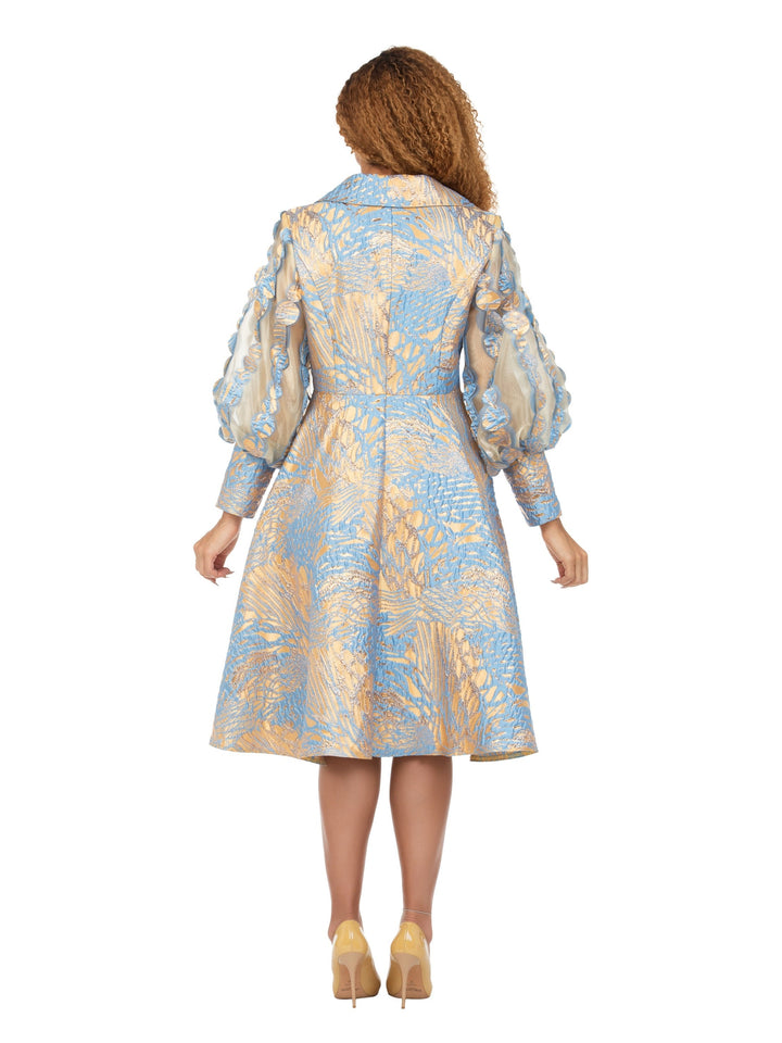 Metallic Brocade Organza Sleeve Belted Coat-Plus