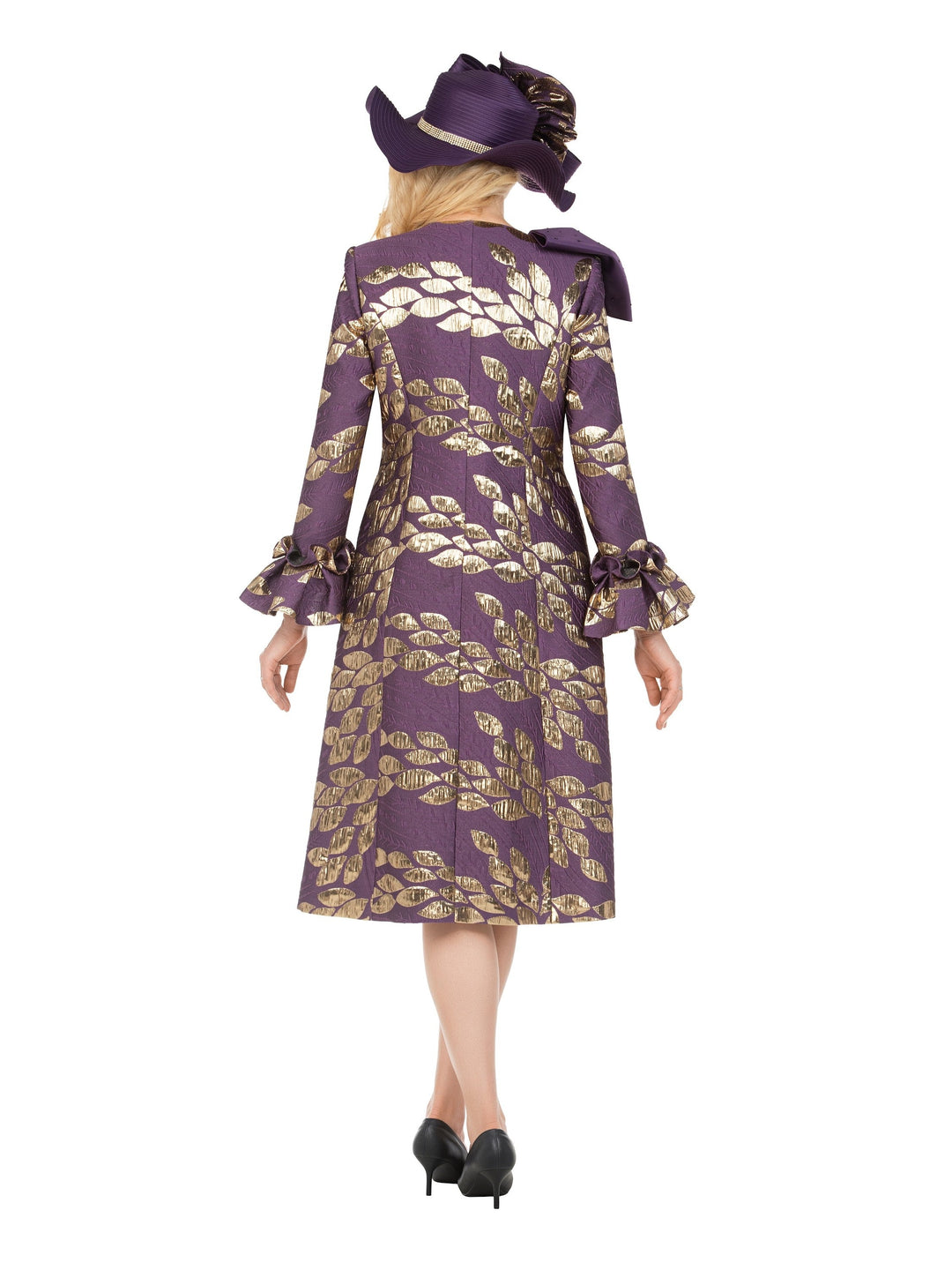 2pc Floral Brocade Long Jkt+Satin-look Dress Set