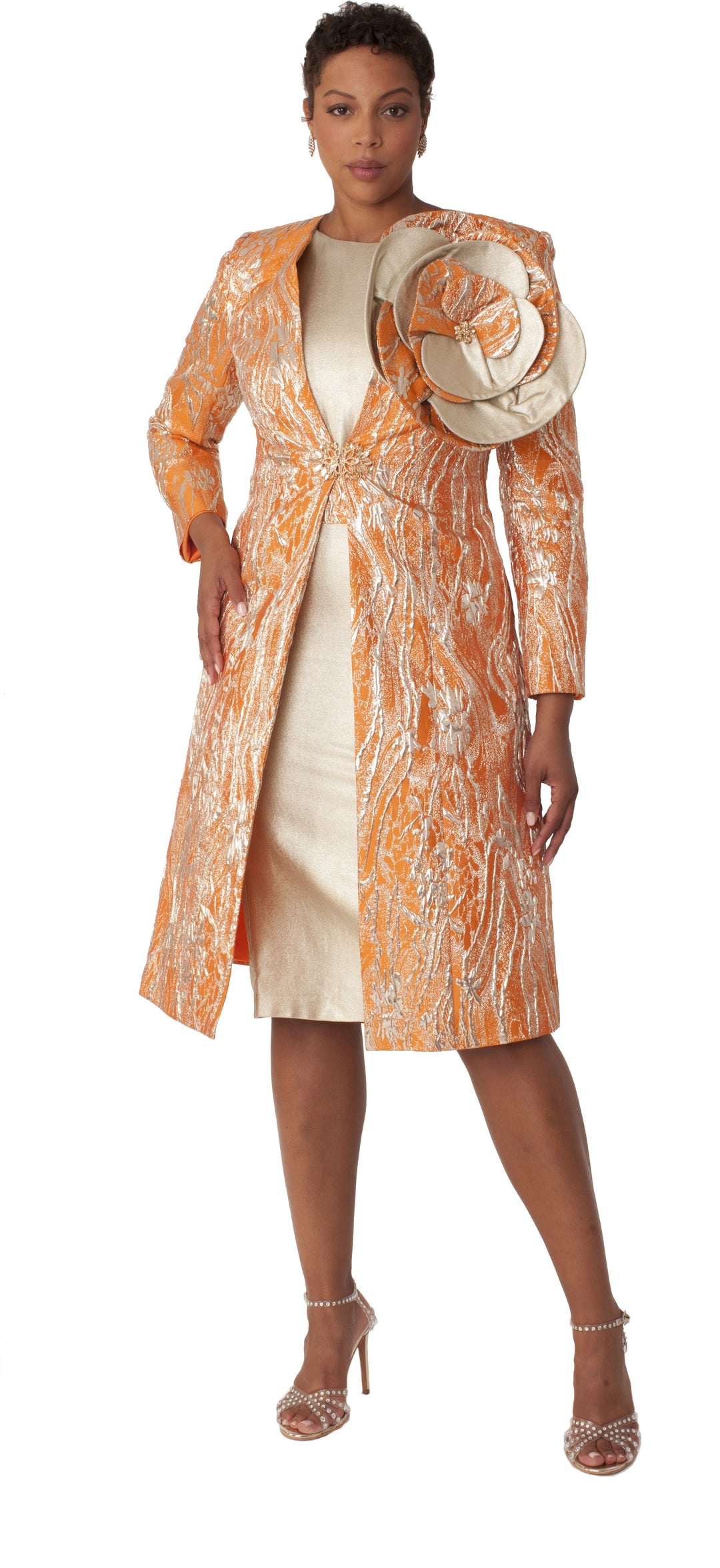 Elegant Brocade Dress with Matching Jackets - 4859