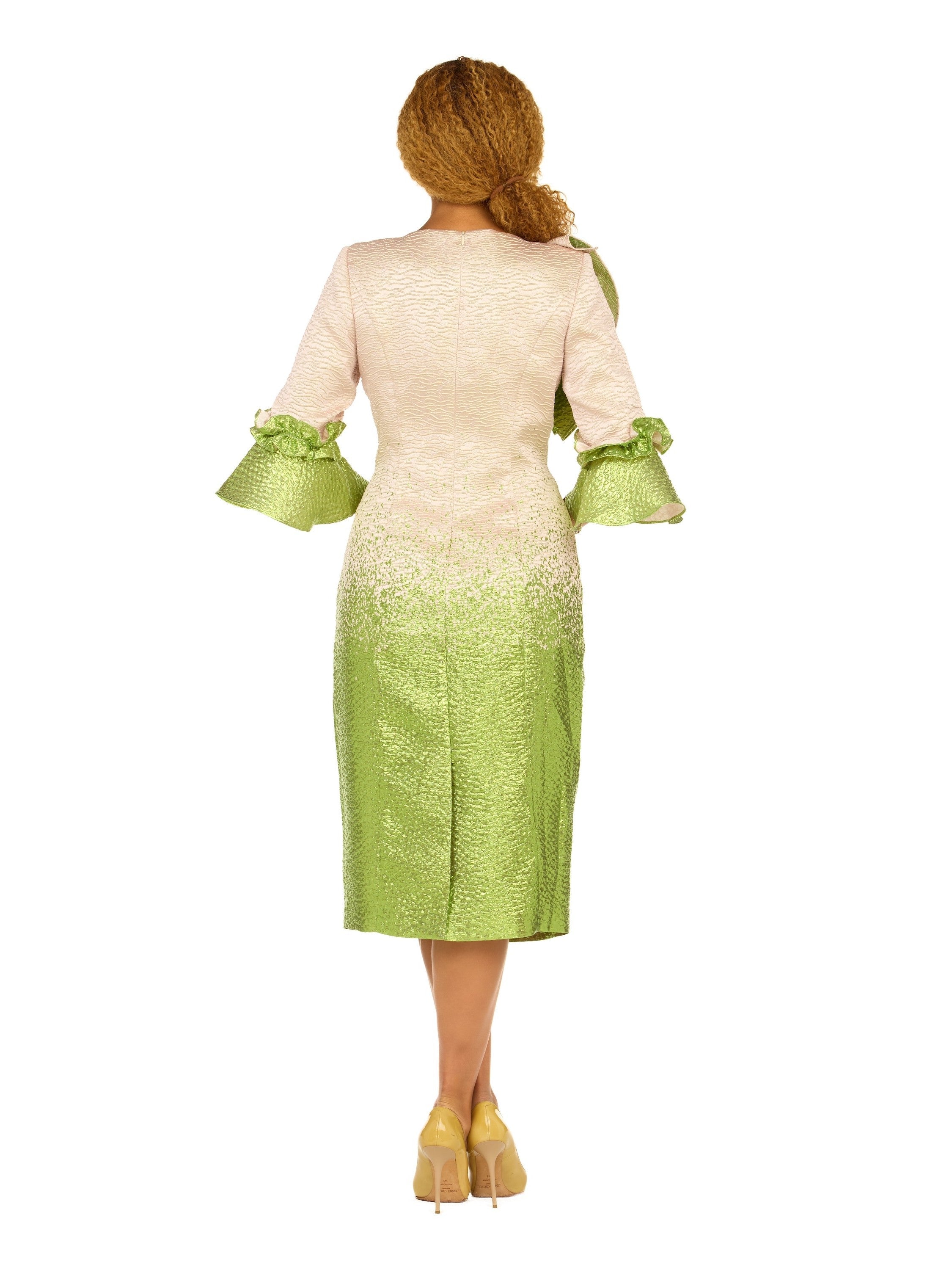 Metallic Brocade Ruffle-Shoulder Sheath Dress