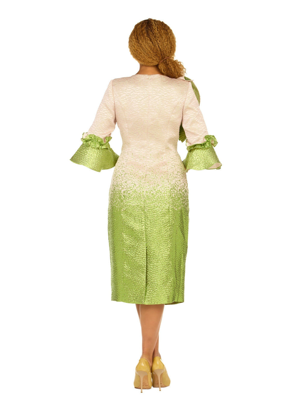 Metallic Brocade Ruffle-Shoulder Sheath Dress-Plus