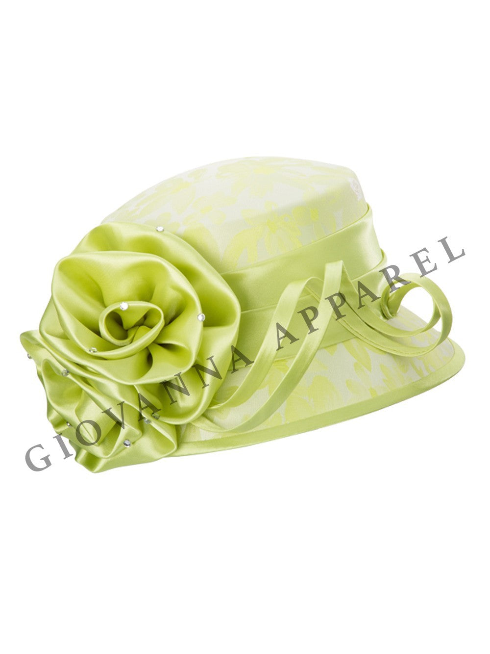Small Brim Brocade Hat w/ Satin Flower & Ribbon
