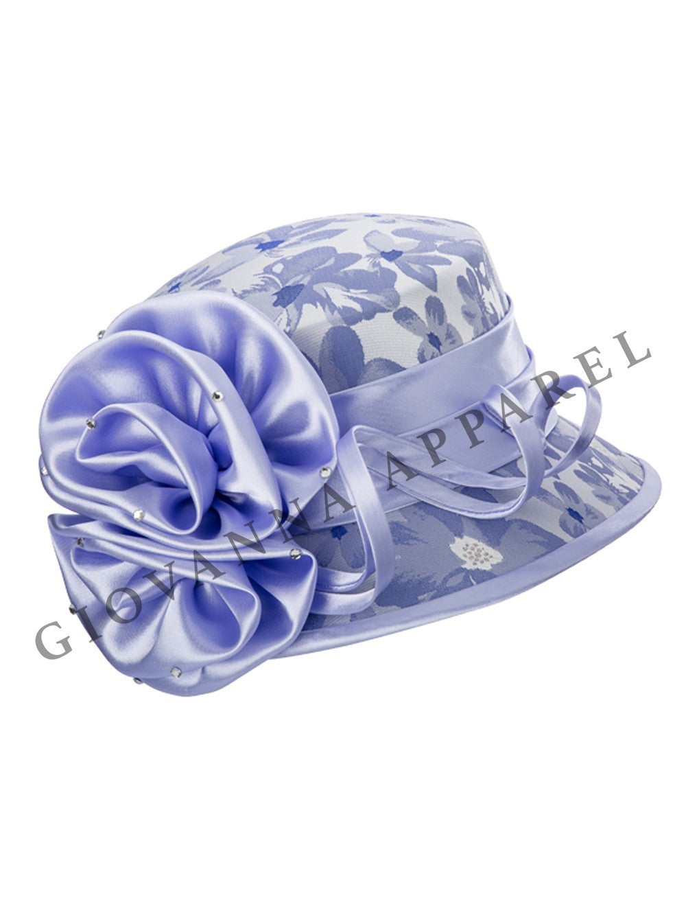 Small Brim Brocade Hat w/ Satin Flower & Ribbon