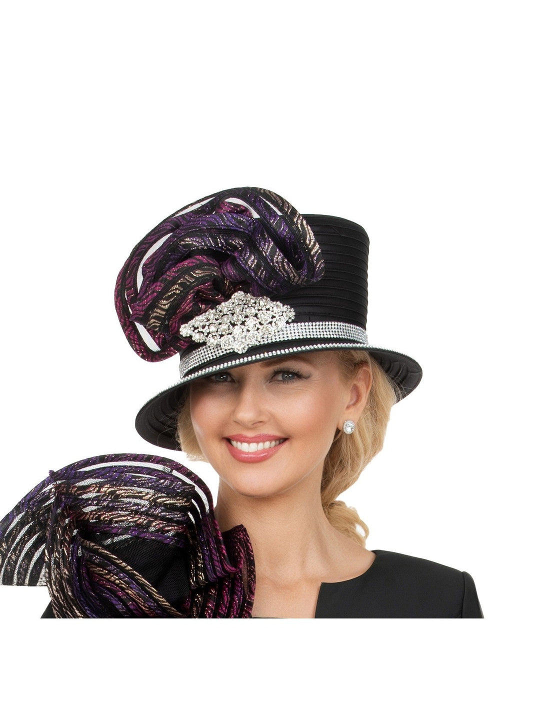 Glamorous Small Brim Hat w/ Rhinestone Brooch