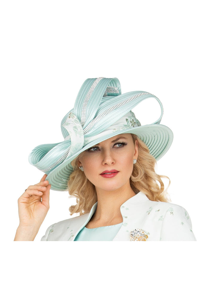 Rhinestone-Trim Ribbon Loop Wide Brim Occasion Hat