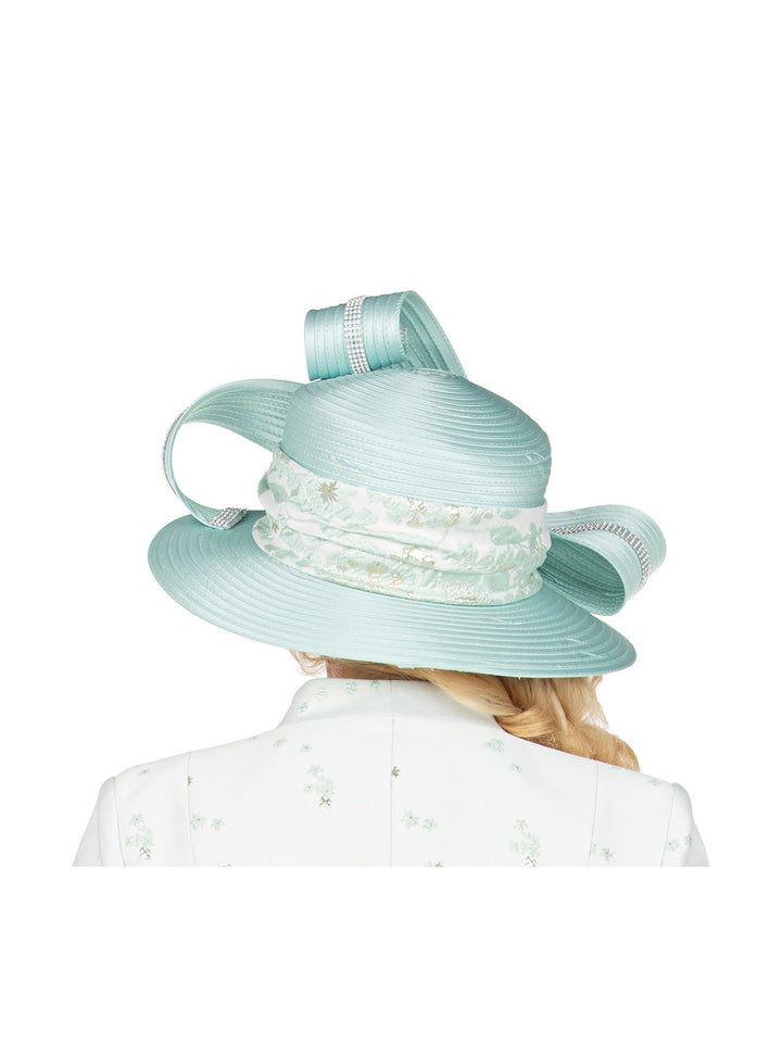 Rhinestone-Trim Ribbon Loop Wide Brim Occasion Hat