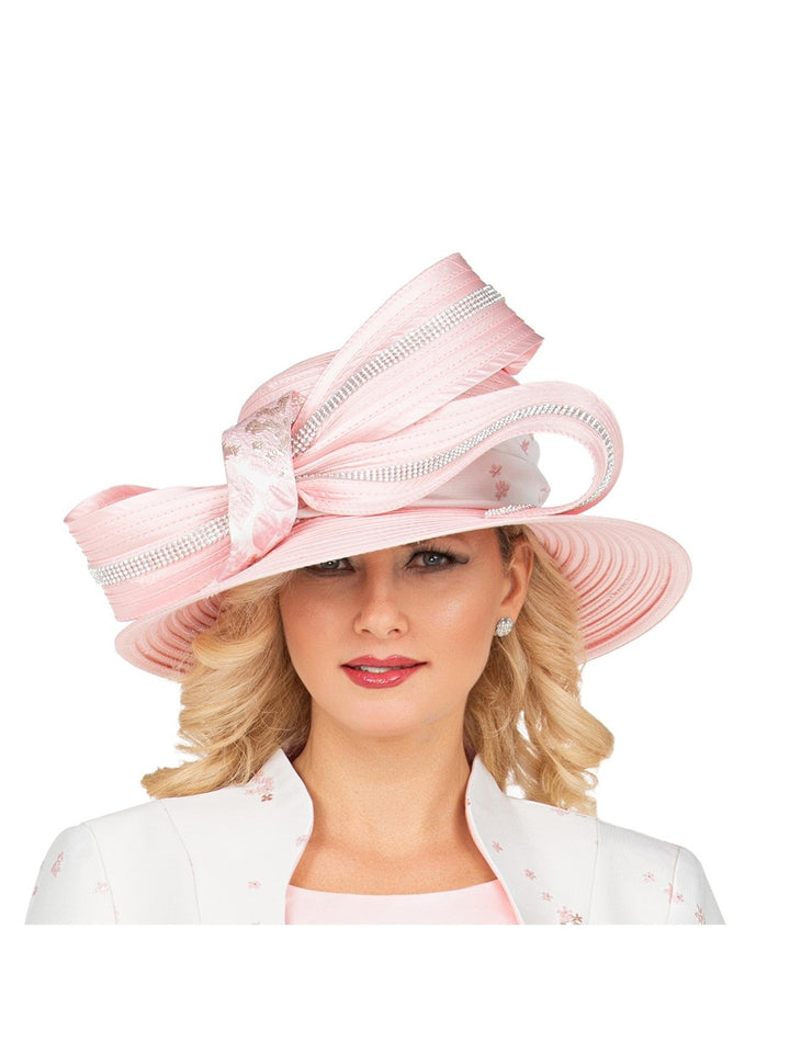 Rhinestone-Trim Ribbon Loop Wide Brim Occasion Hat