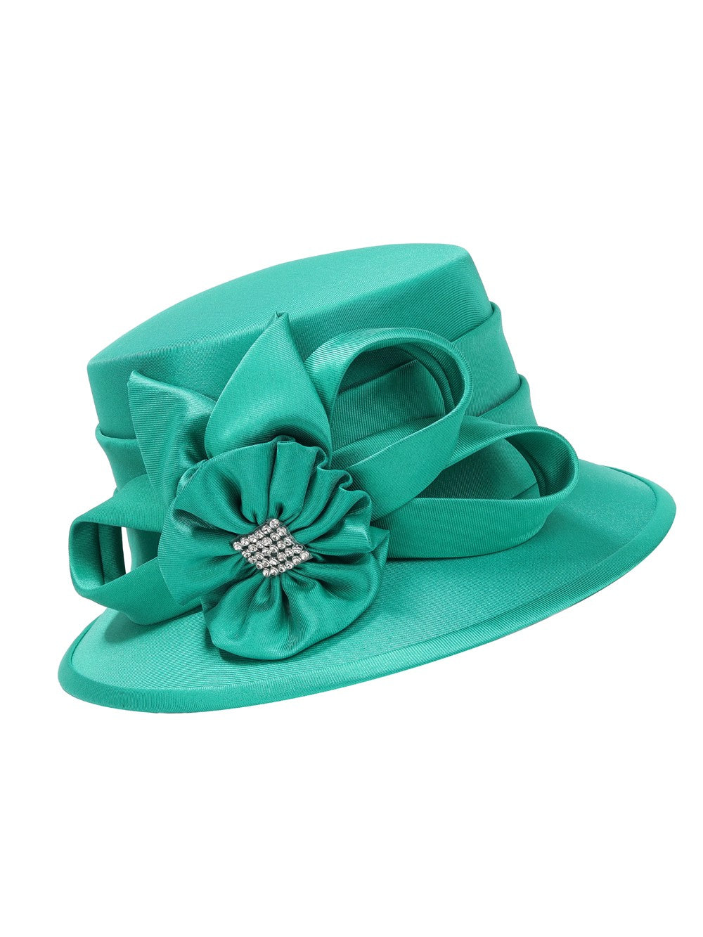 Small Brim Hat w/ Rhinestoned Ribbon Flower