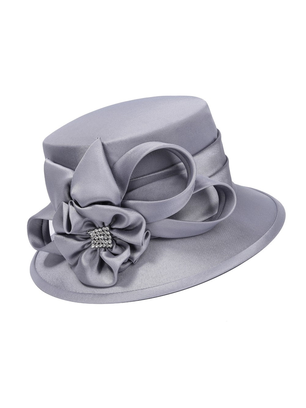 Small Brim Hat w/ Rhinestoned Ribbon Flower