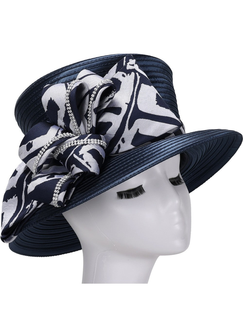 Med Brim Ribbon Hat w/ Brocade Flower
