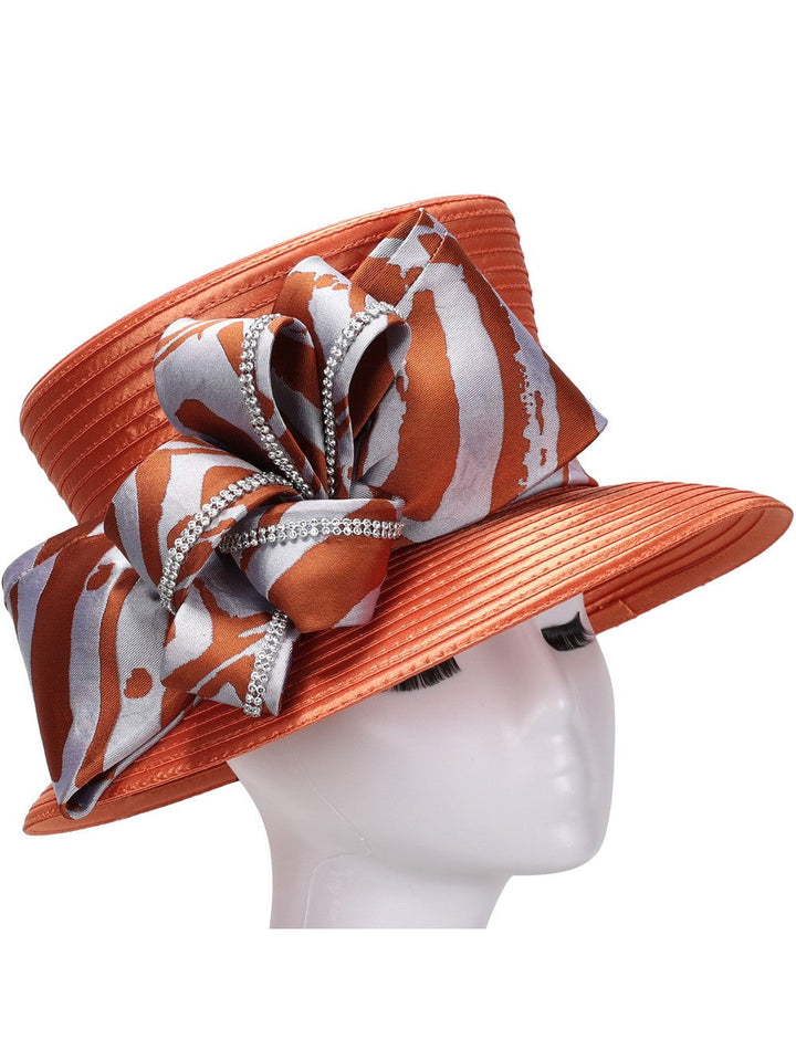 Med Brim Ribbon Hat w/ Brocade Flower