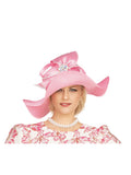 Large Wavy Brim Ribbon Hat w/ Stones