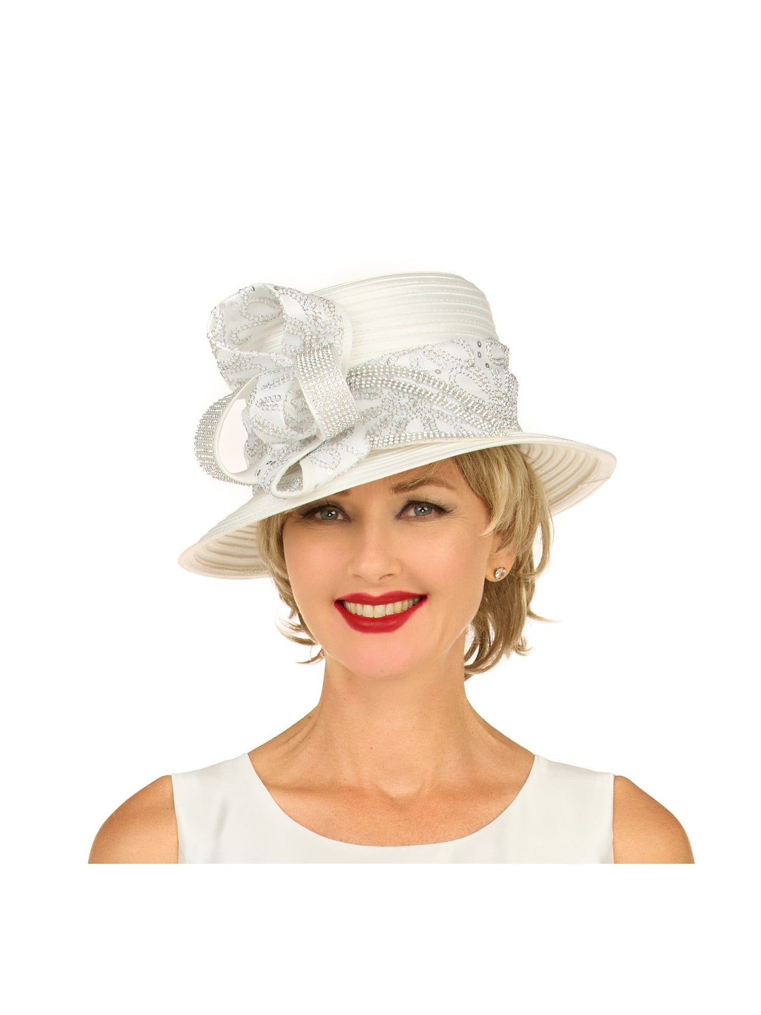 Sculpted Brim Hat with Sequin Ribbon Detail