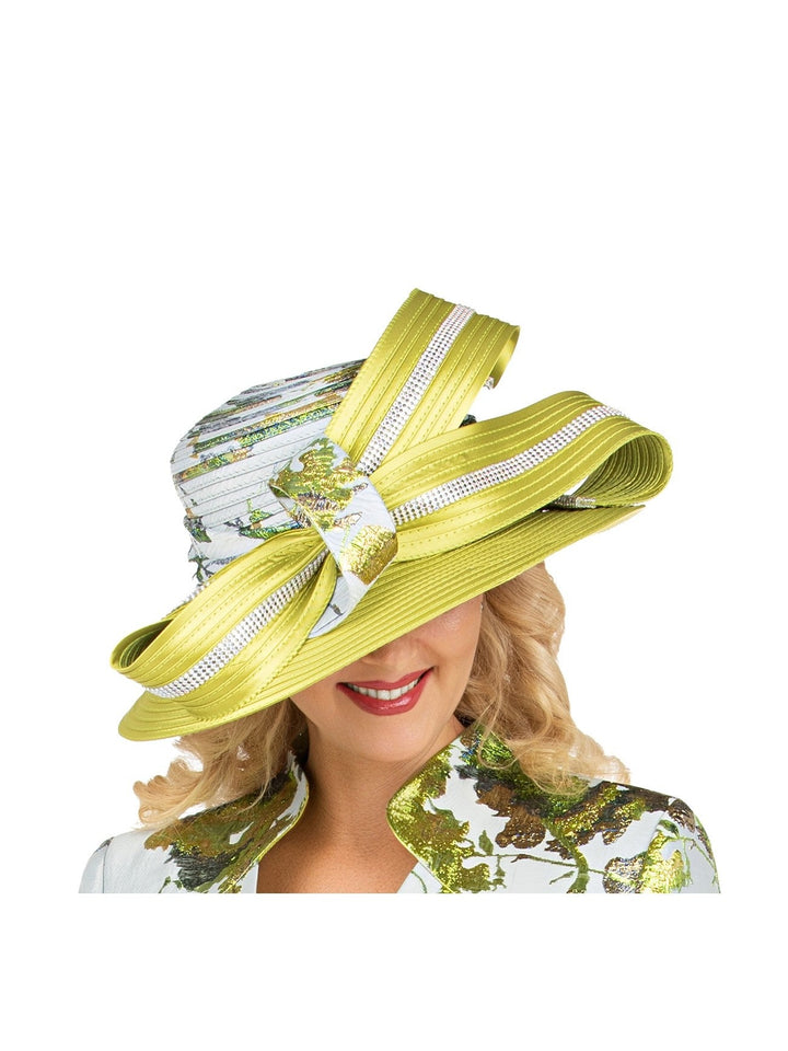 Luxury Olive Metallic Floral Detail Statement Hat