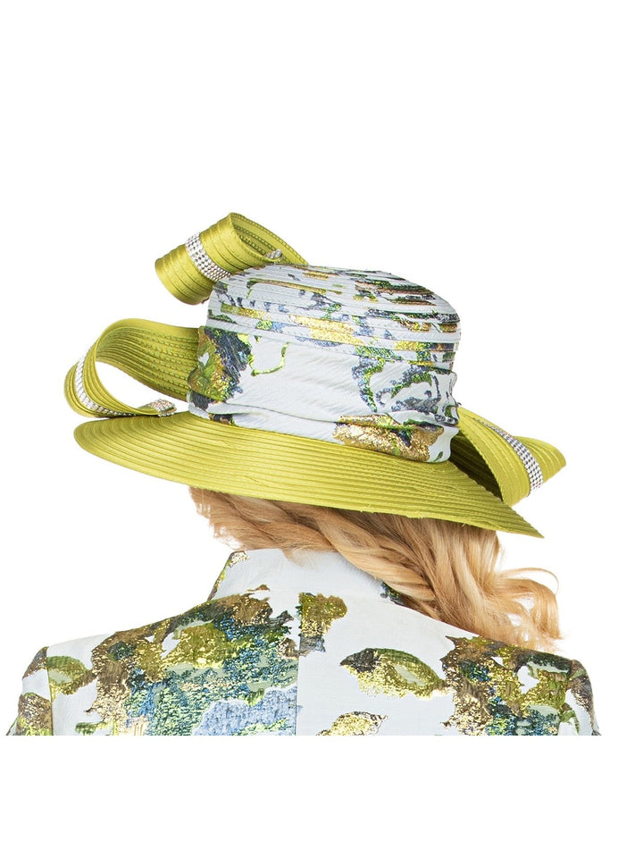 Luxury Olive Metallic Floral Detail Statement Hat