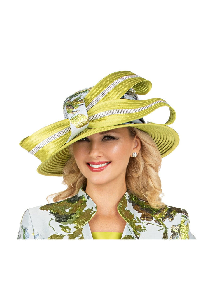 Luxury Olive Metallic Floral Detail Statement Hat