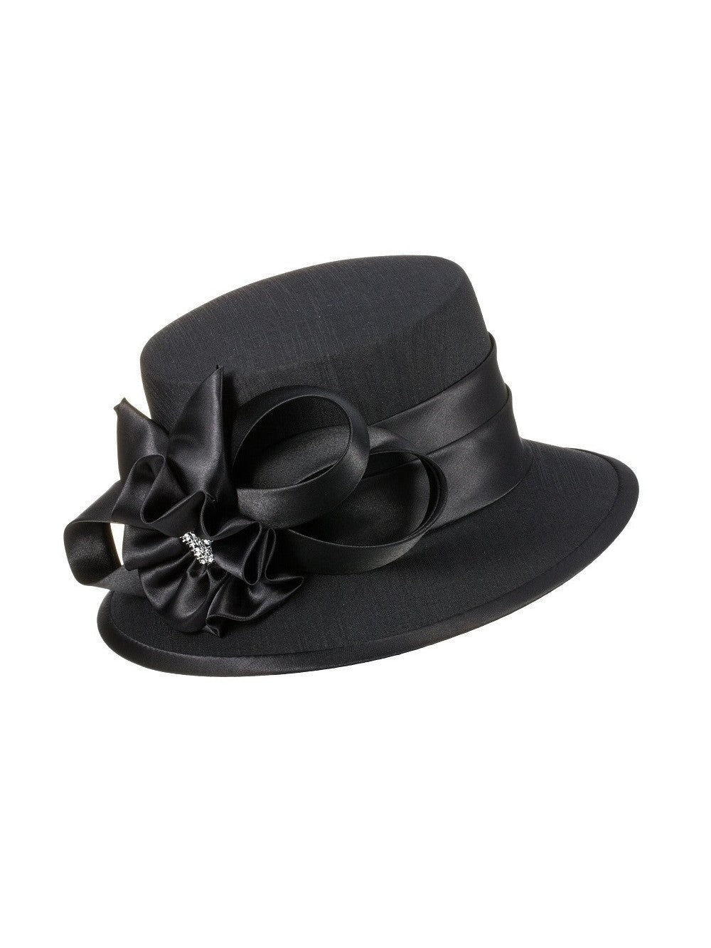 Small Brim Ribbon Flower Hat w/ Stones