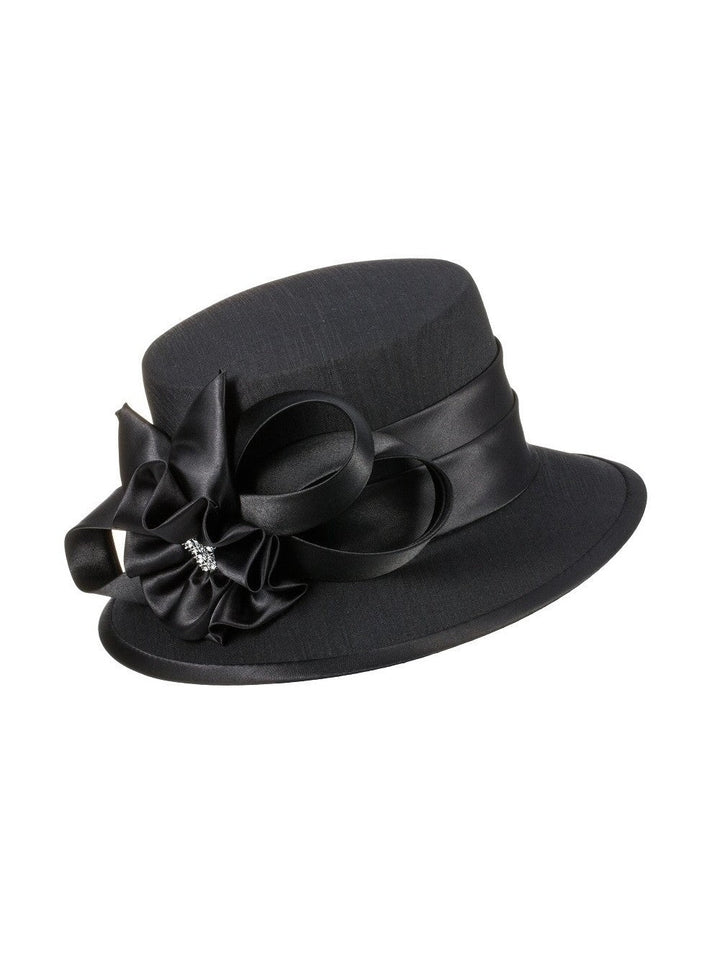 Small Brim Ribbon Flower Hat w/ Stones