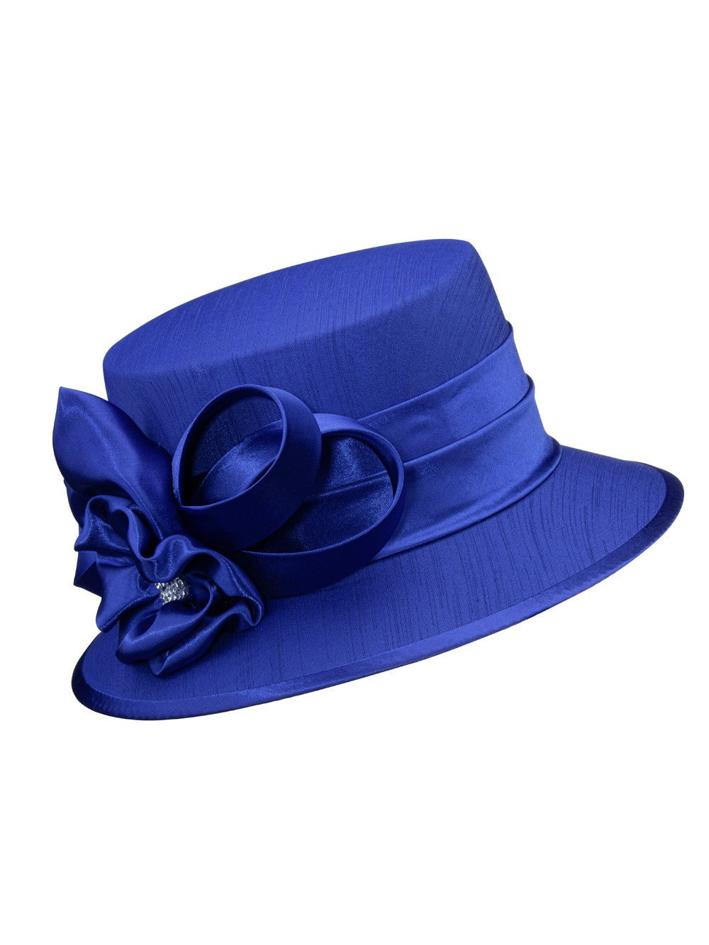 Small Brim Ribbon Flower Hat w/ Stones