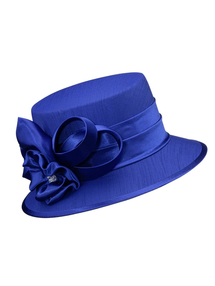 Small Brim Ribbon Flower Hat w/ Stones