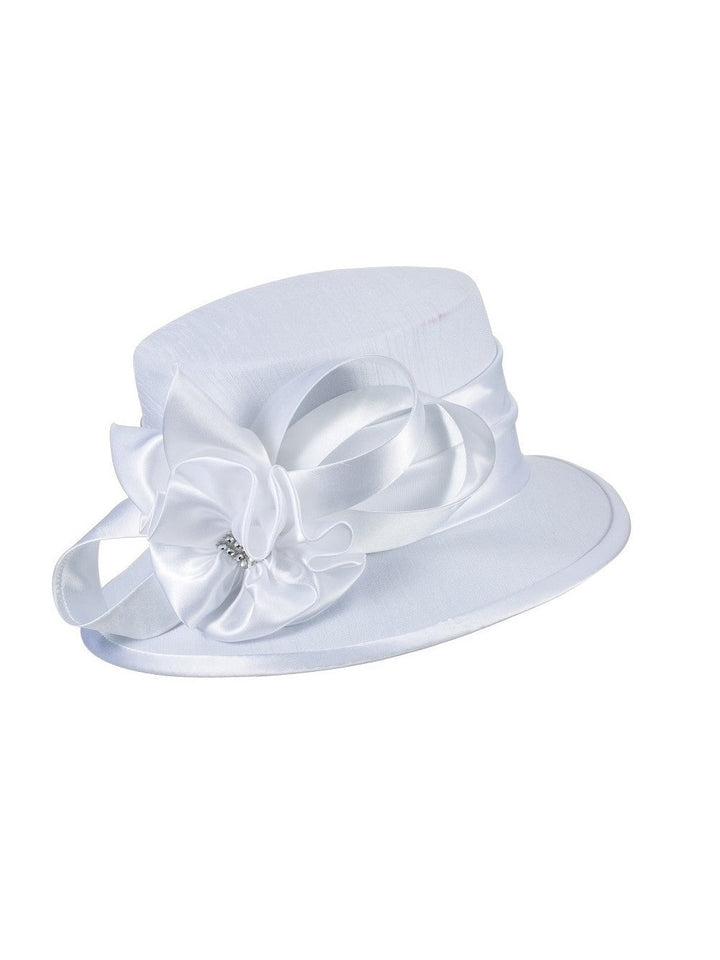 Small Brim Ribbon Flower Hat w/ Stones