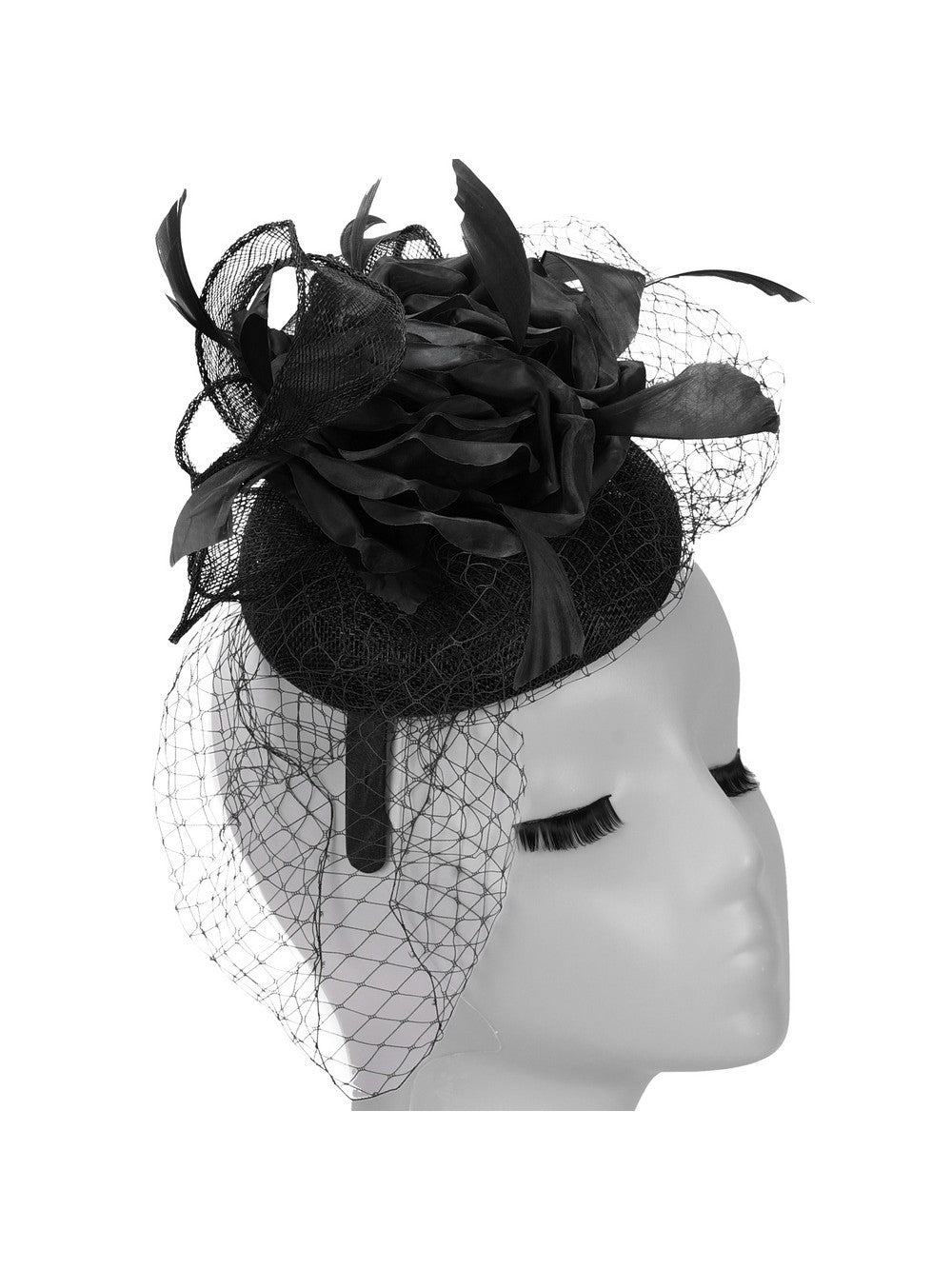 Fascinator w/ Flwr, Feather and Veil