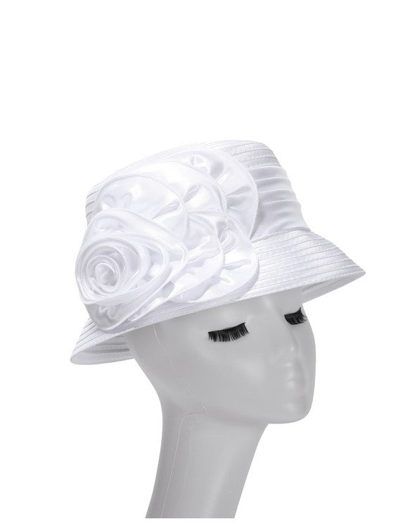 Satin Ribbon Small Brim Hat w/ Satin Flower