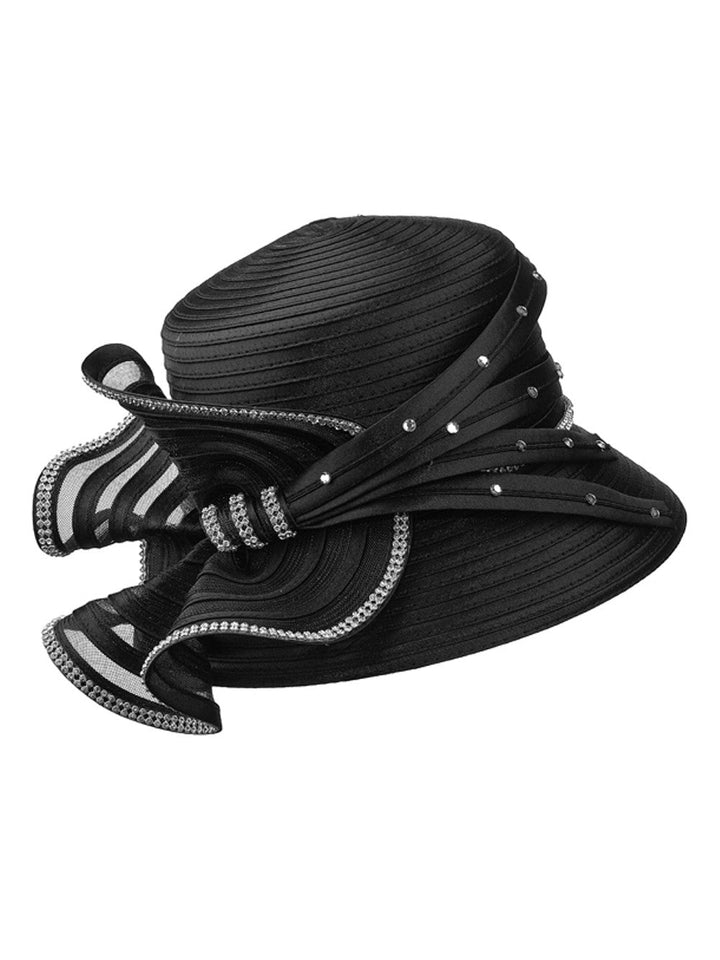 Elegant Rhinestone Swirl Rosette Medium Brim Hat