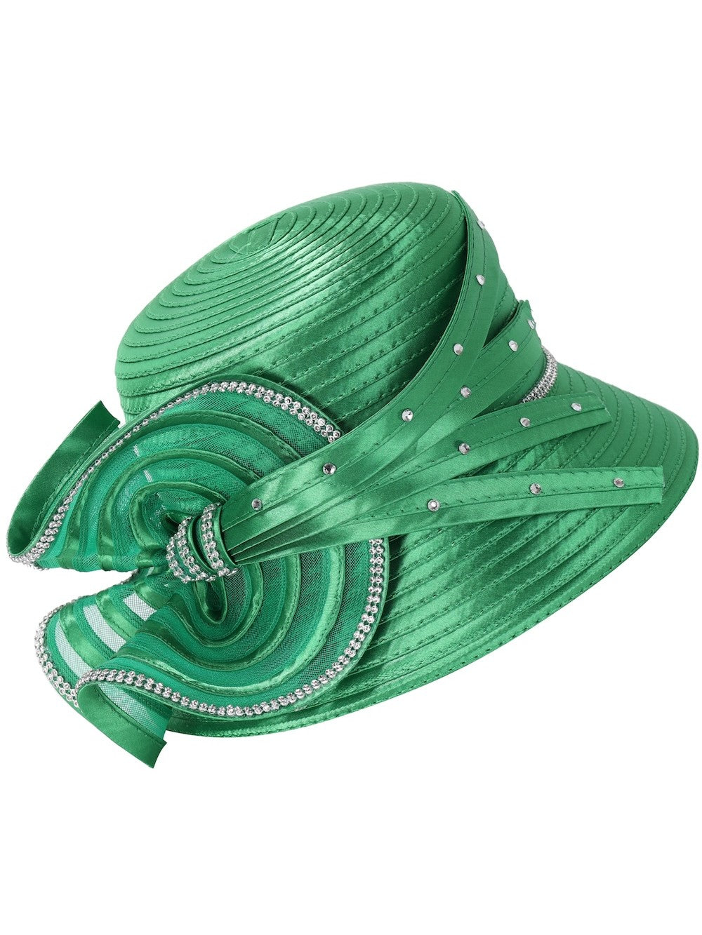 Elegant Rhinestone Swirl Rosette Medium Brim Hat