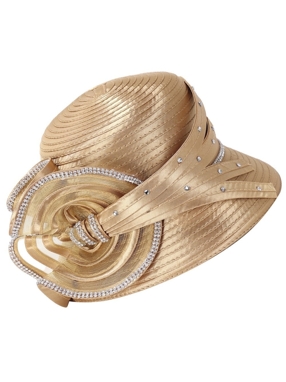 Elegant Rhinestone Swirl Rosette Medium Brim Hat