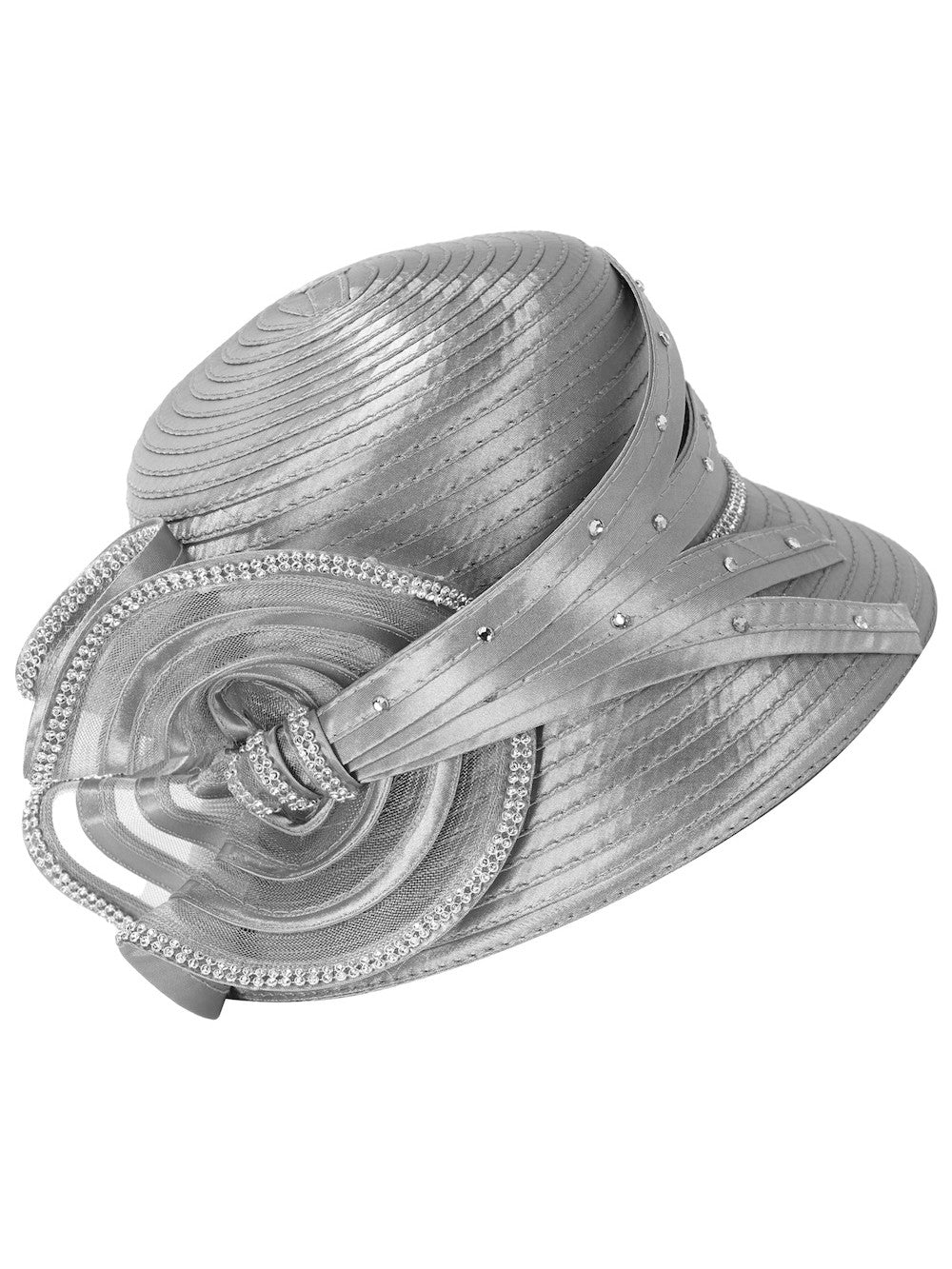 Elegant Rhinestone Swirl Rosette Medium Brim Hat