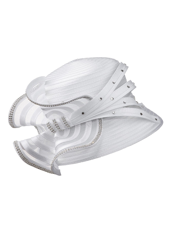 Elegant Rhinestone Swirl Rosette Medium Brim Hat