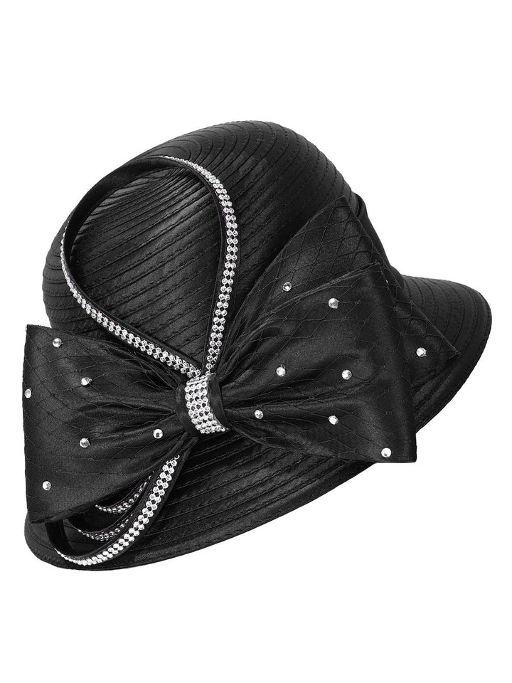 Jeweled Statement Bow Medium-Brim Ribbon Hat