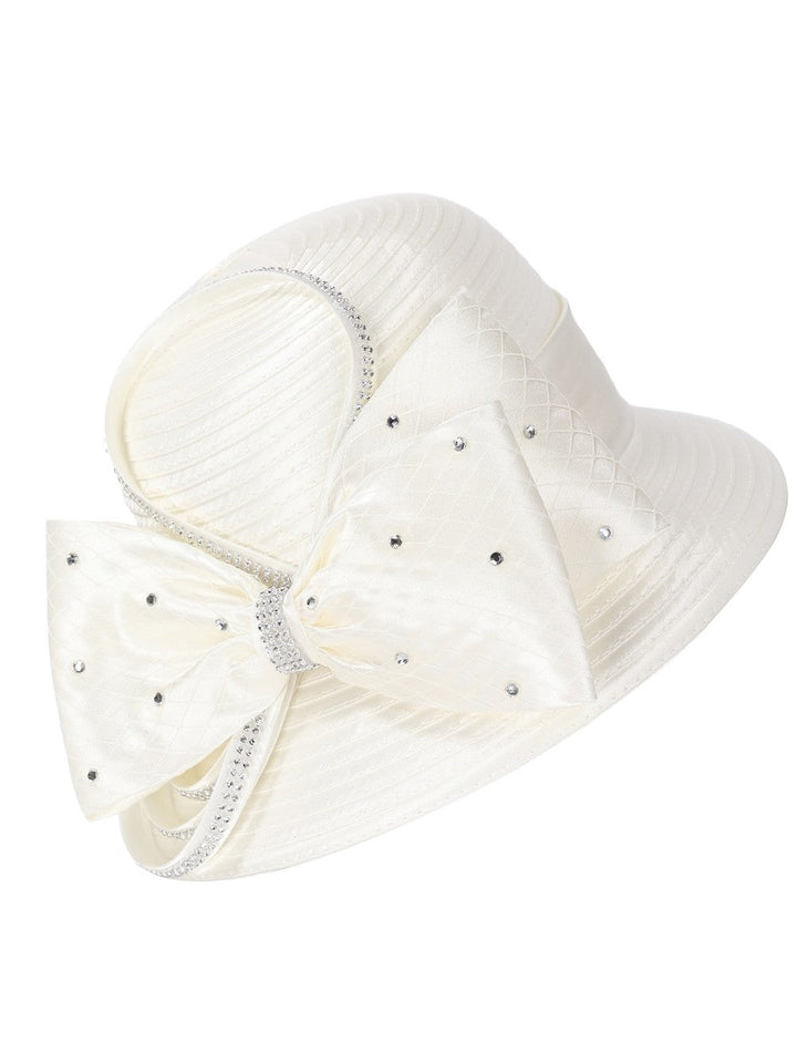 Jeweled Statement Bow Medium-Brim Ribbon Hat