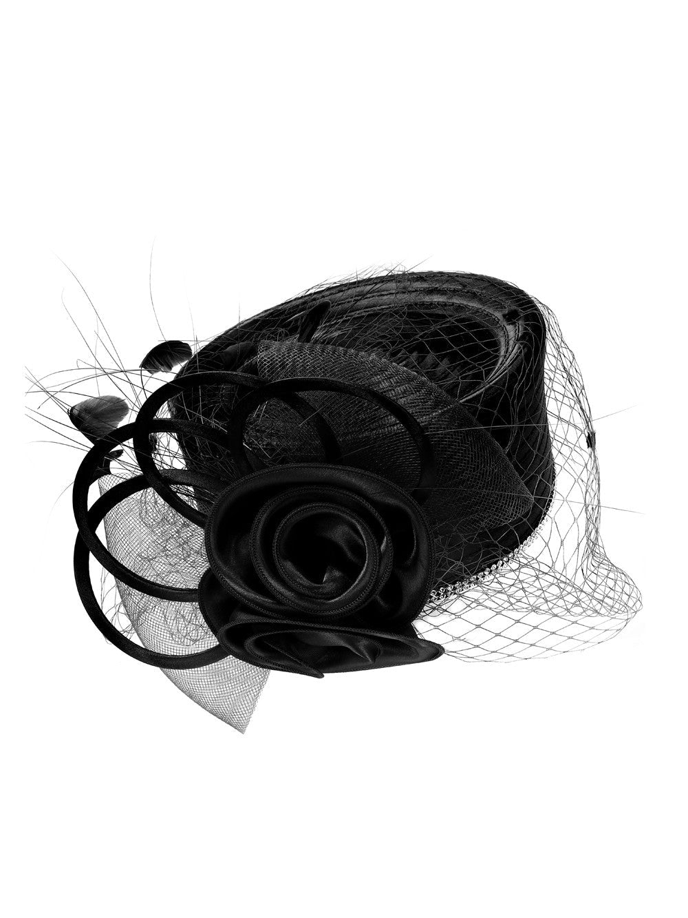 Satin Ribbon Pillbox w/ Flower & Veil