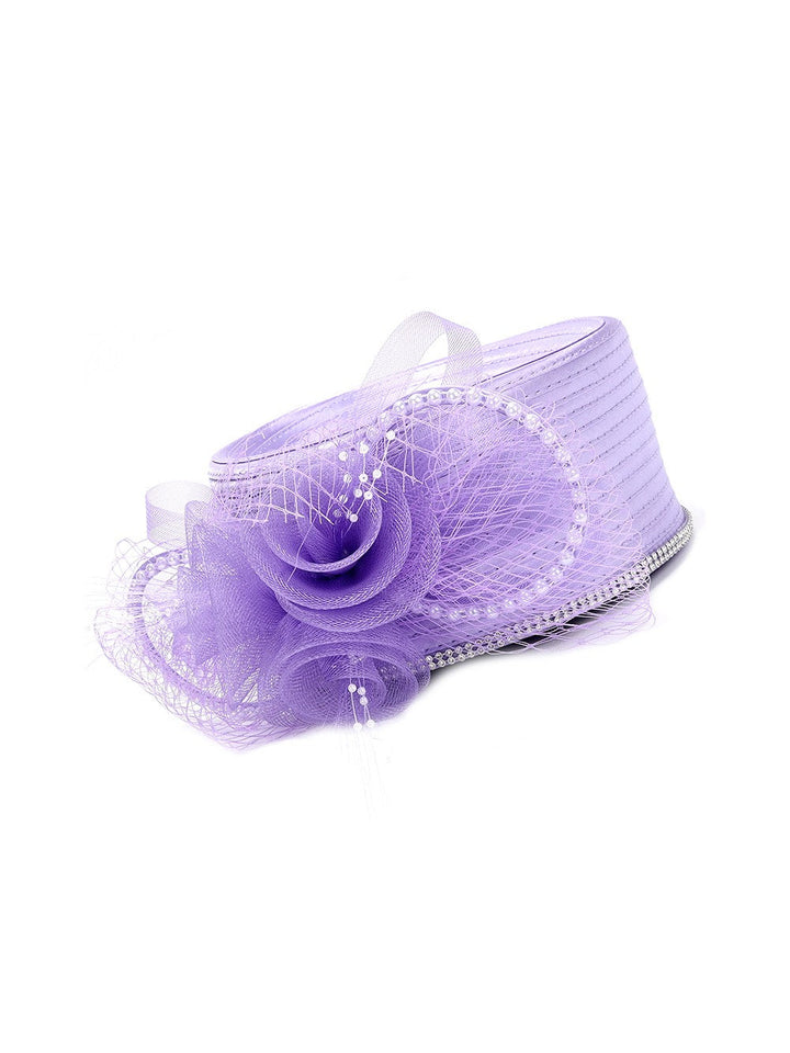 Satin Ribbon Pillbox w/ Mesh Flower and Rhinestone