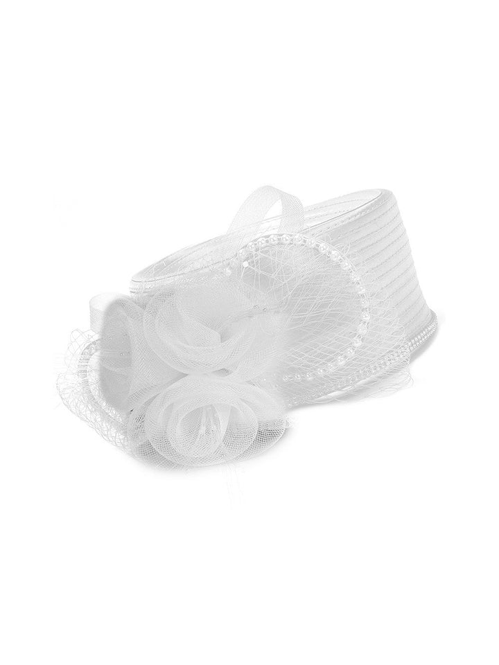Satin Ribbon Pillbox w/ Mesh Flower and Rhinestone