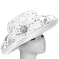 Rhinestone Med Brim Ribbon Hat w/ Flower