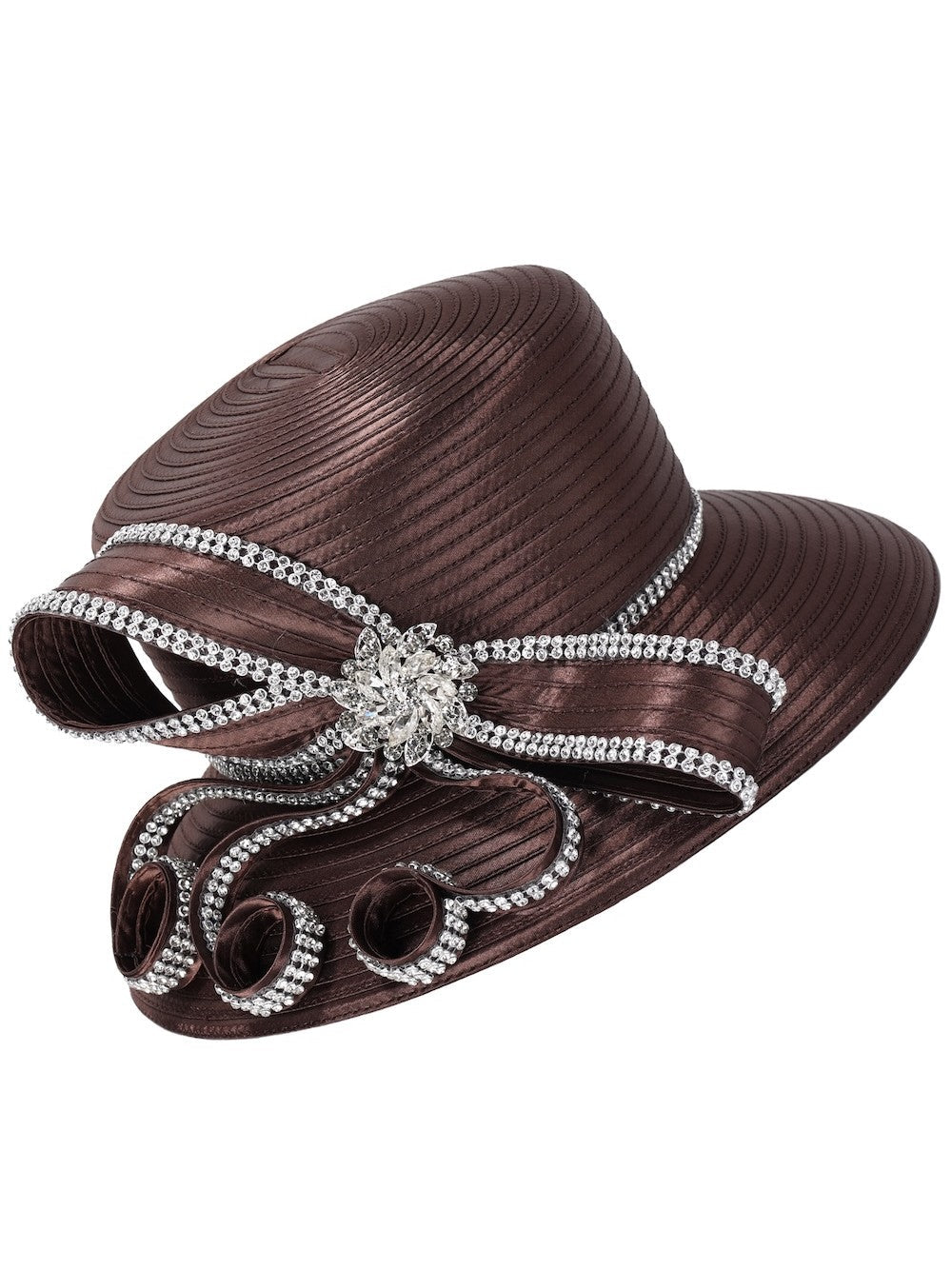 Rhinestone Bow&Crystal Brooch Medium-Brim Hat
