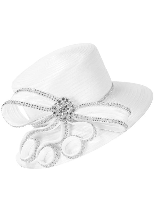 Rhinestone Bow&Crystal Brooch Medium-Brim Hat