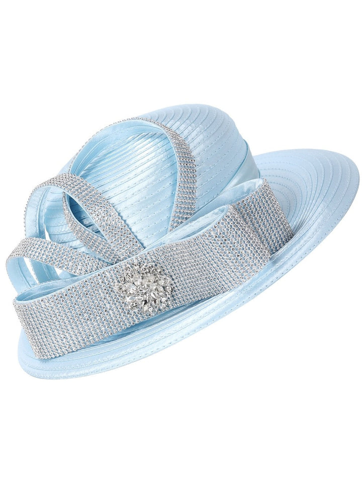 Rhinestone Sash Bow&Crystal Brooch Wide-Brim Hat