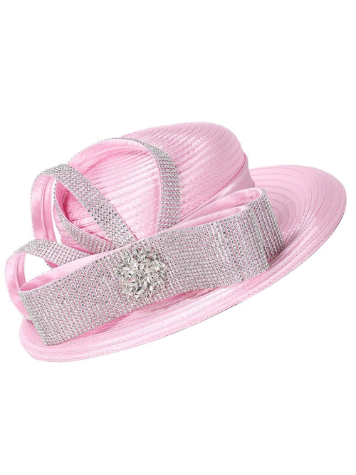 Rhinestone Sash Bow&Crystal Brooch Wide-Brim Hat