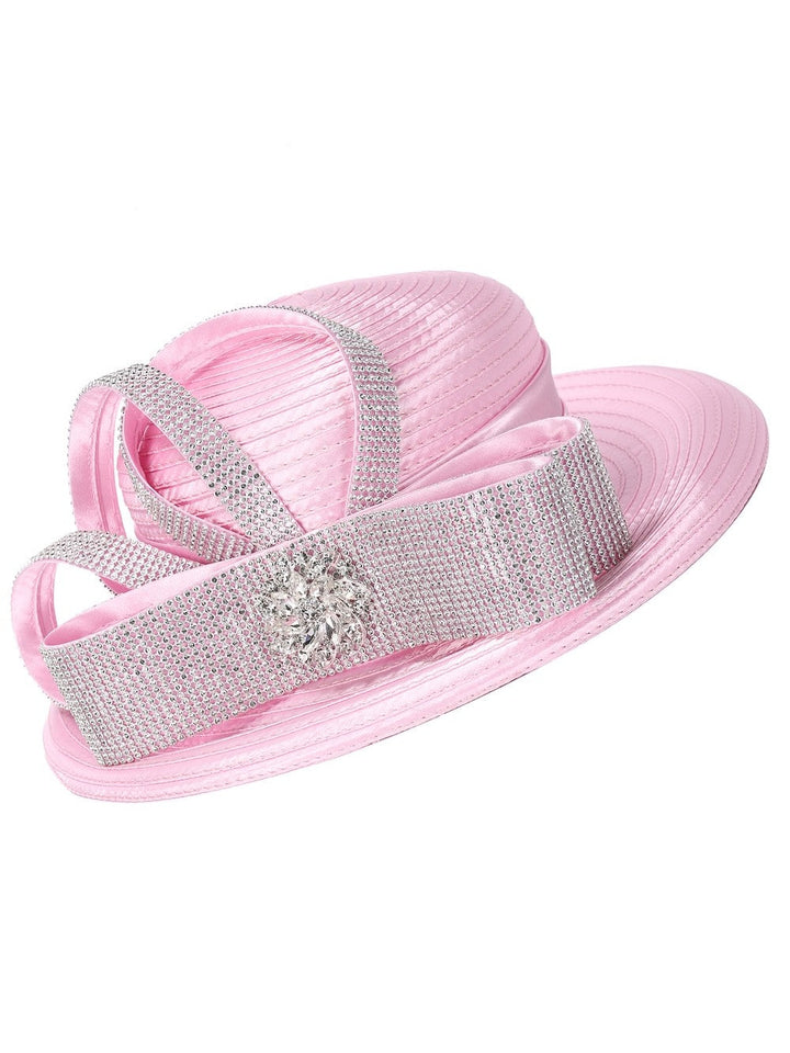Rhinestone Sash Bow&Crystal Brooch Wide-Brim Hat