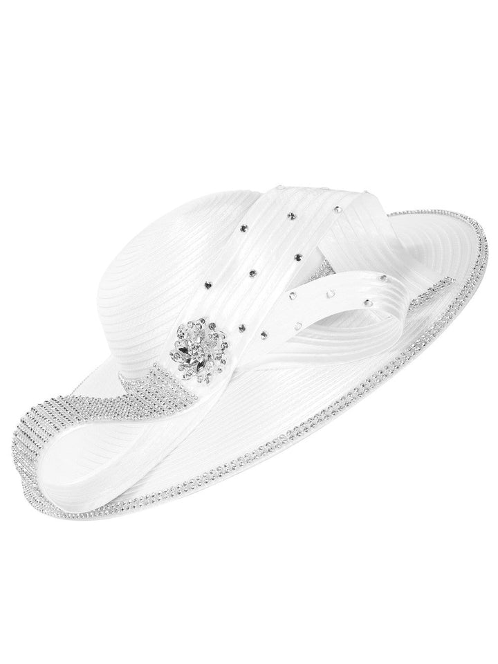 Satin Crystal Loop&Rhinestone Trim Wide-Brim Hat