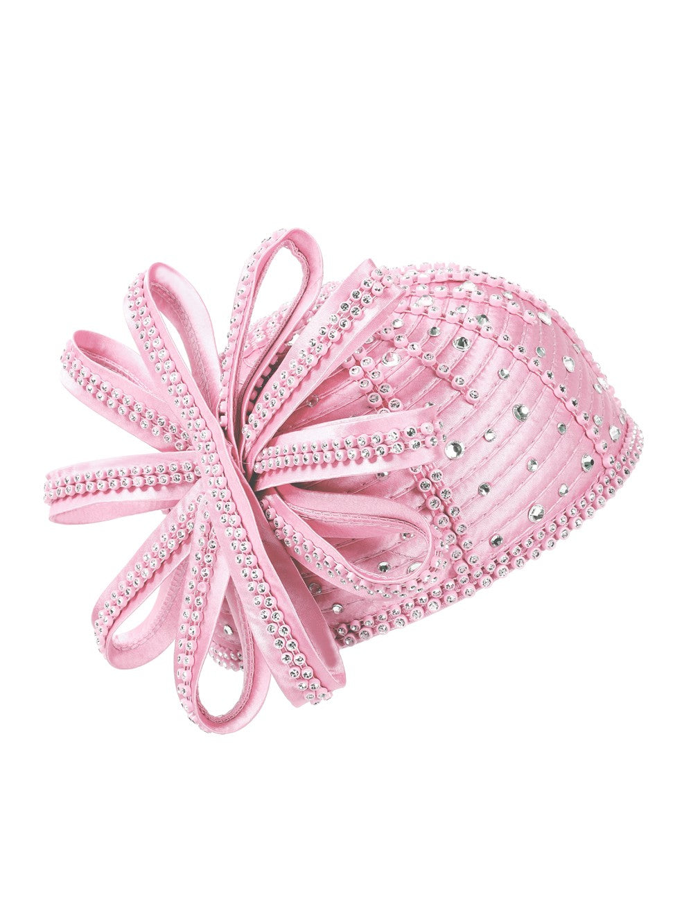 Round Pillbox Hat w/ Flwr Ribbon&Scattered Stones