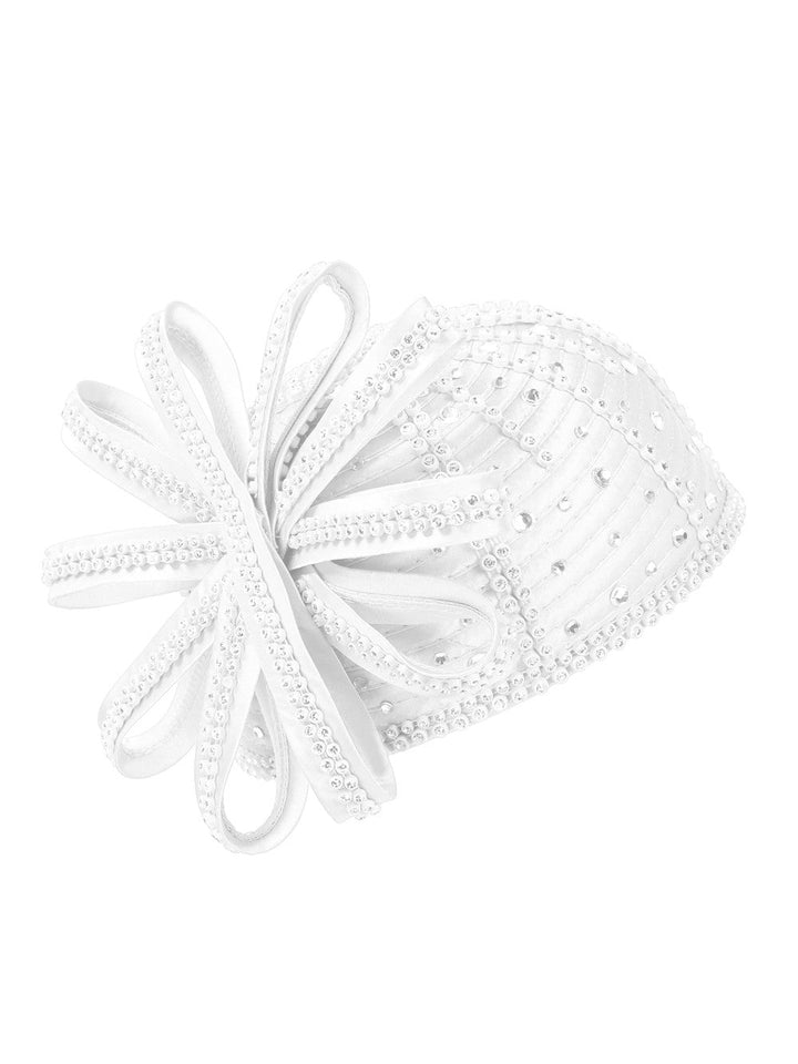 Round Pillbox Hat w/ Flwr Ribbon&Scattered Stones