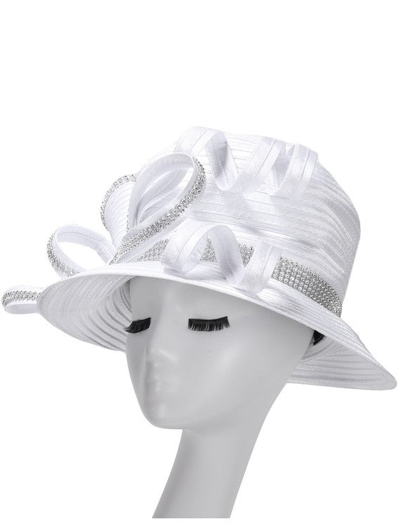 Medium Brim Ribbon Hat w/ Massive Stoned Decor