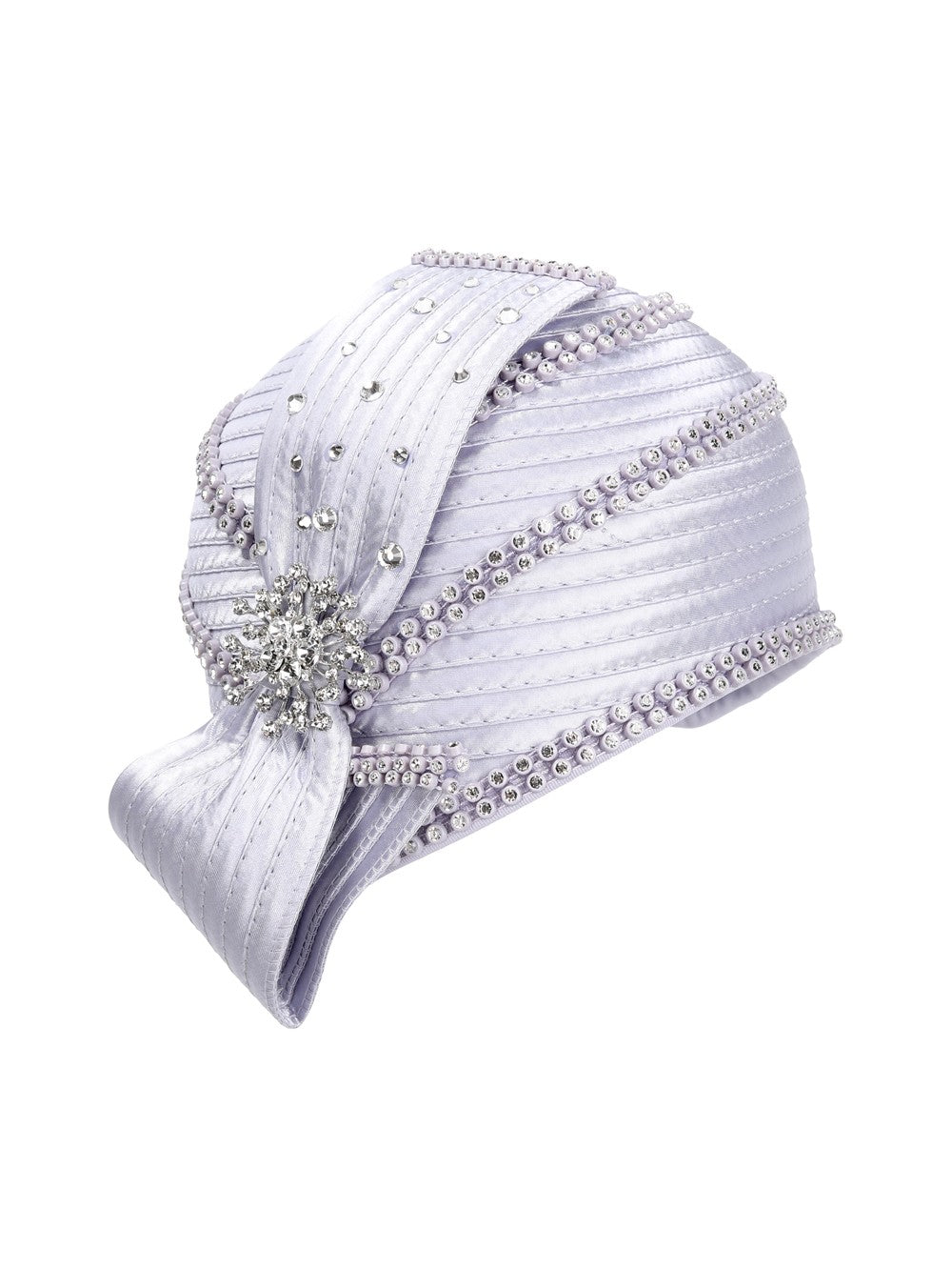 Round Ribbon Hat w/ Brooch and Rhinestoned Strip
